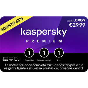 Kaspersky Premium e supporto clienti 1 dispositivo, 1 account KPM e 1 anno base download pack €29,99
