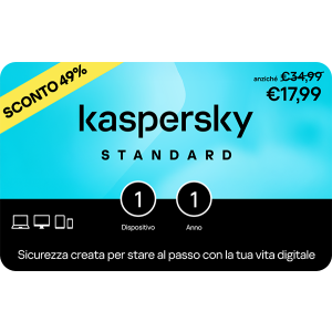 Kaspersky Standard 1 dispositivo e 1 anno base download pack €17,99